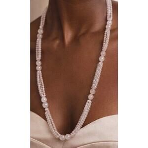 Vintage Jade and Rose Quartz Necklace 30 Inch Endless Strand 1970s